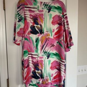 Olivaceous Pink and Green Dolman Sleeve Dress for Casual Resort Wear